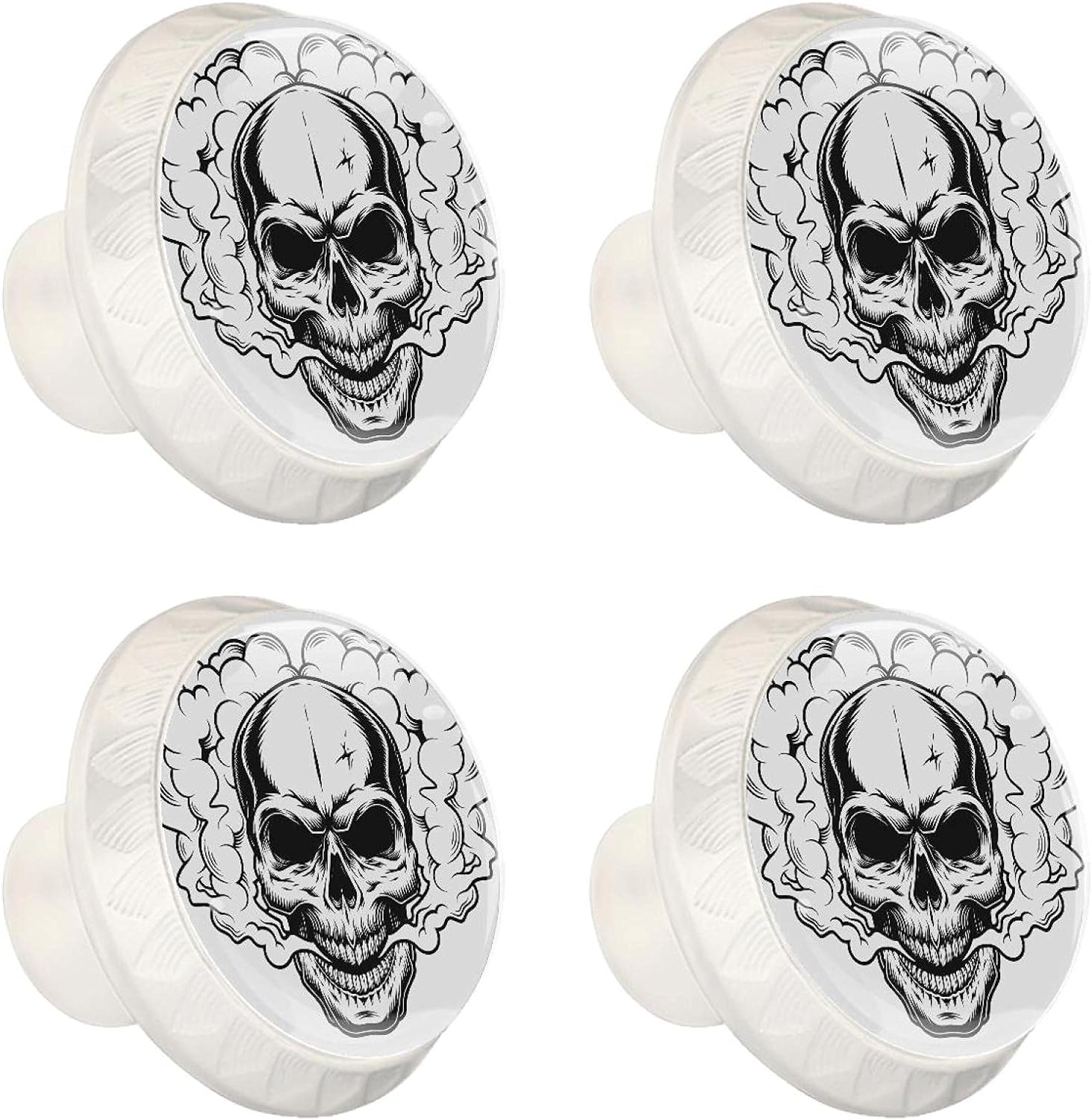 Furniture Knobs Black White Skull Drawer Pulls Modern Knobs Best Gift for Girl 4 Pieces 1.38×1.10IN