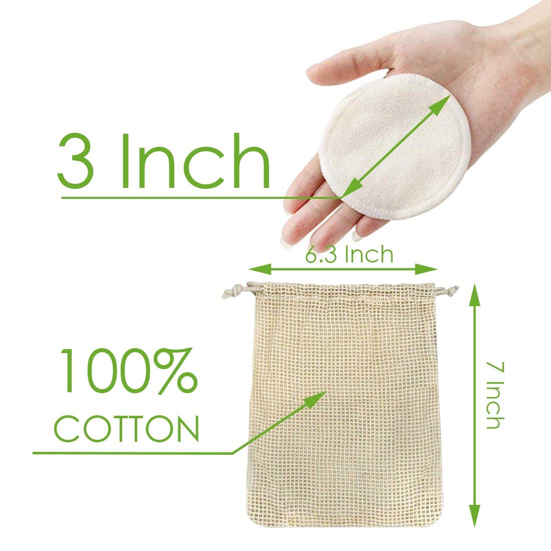 Reusable Makeup Remover Pads - 20 PCS Organic Bamboo Reusable Cotton Rounds with Laundry Bag, Washab