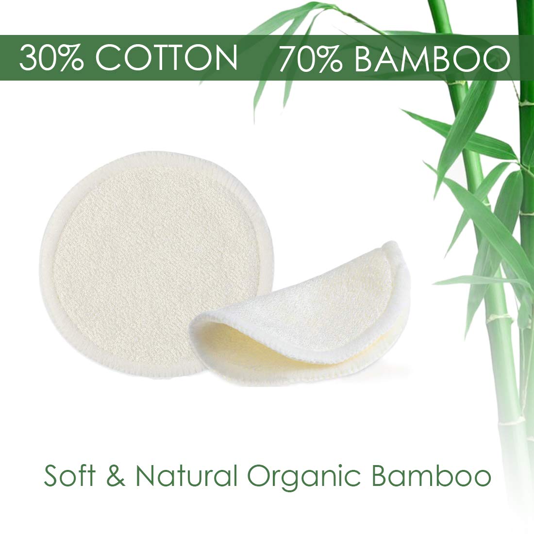 Reusable Makeup Remover Pads - 20 PCS Organic Bamboo Reusable Cotton Rounds with Laundry Bag, Washab