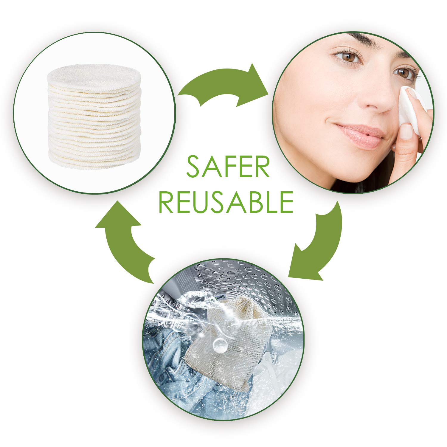 Reusable Makeup Remover Pads - 20 PCS Organic Bamboo Reusable Cotton Rounds with Laundry Bag, Washab