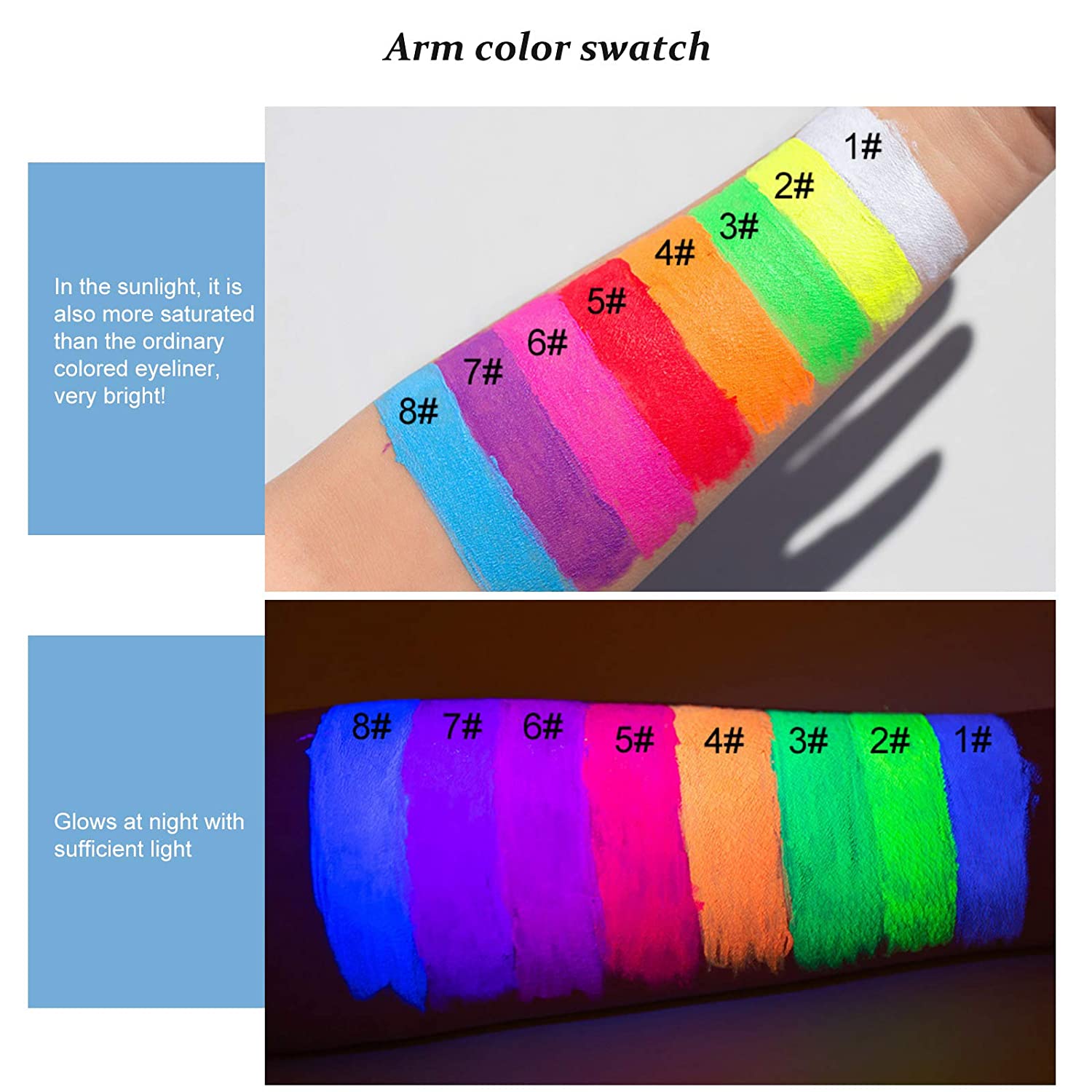 KYDA 4 Colors Neon Eyeliner Set, Matte Liquid Eyeliner Luminous Neon Eyeliner UV Glow Waterproof Eye