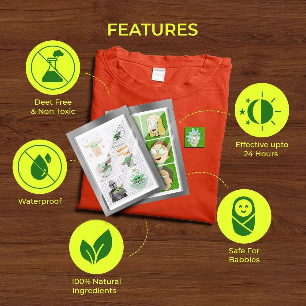 120Pcak Cartoon Mosquito Stickers Patches (60Pack Rick Citronella Patches+ 60Pack The Child Citronel
