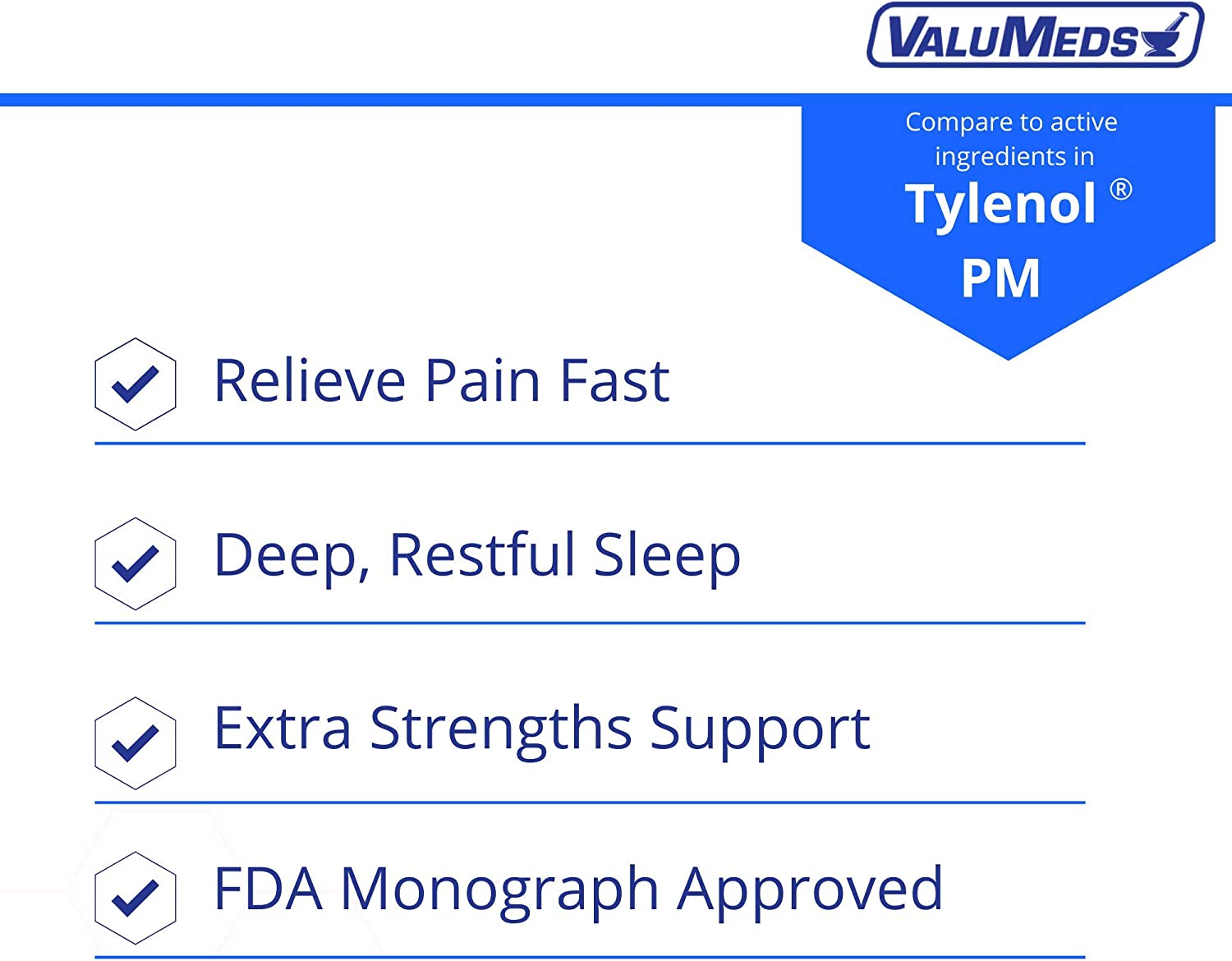ValuMeds PM Pain Reliever and Nighttime Sleep Aid (375-Caplets) Acetaminophen 500mg | Fast-Acting Re