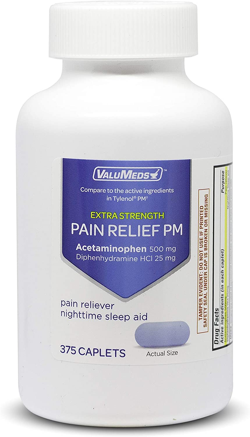 ValuMeds PM Pain Reliever and Nighttime Sleep Aid (375-Caplets) Acetaminophen 500mg | Fast-Acting Re
