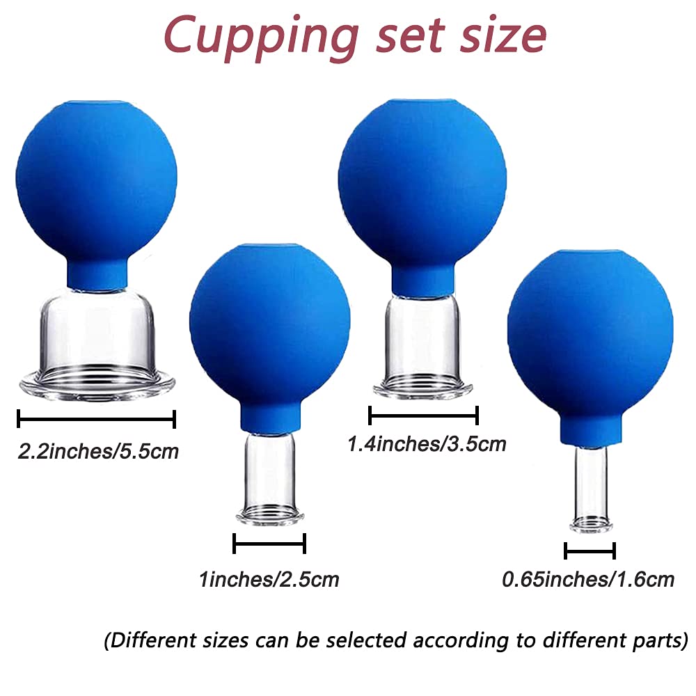 OUDI LINE 4 Size Facial Cupping Therapy Set Glass, Eye Face Vacuum Massage Anti Cellulite Cup, Silic