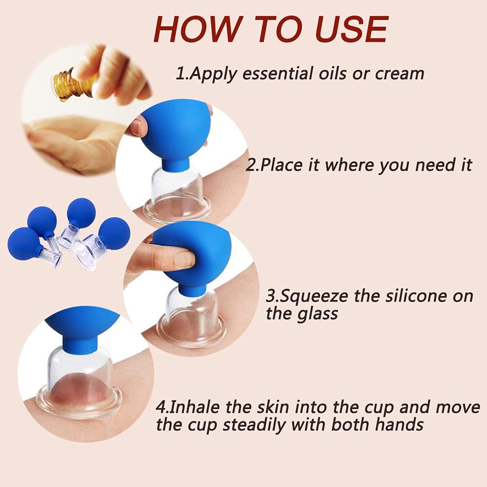 OUDI LINE 4 Size Facial Cupping Therapy Set Glass, Eye Face Vacuum Massage Anti Cellulite Cup, Silic