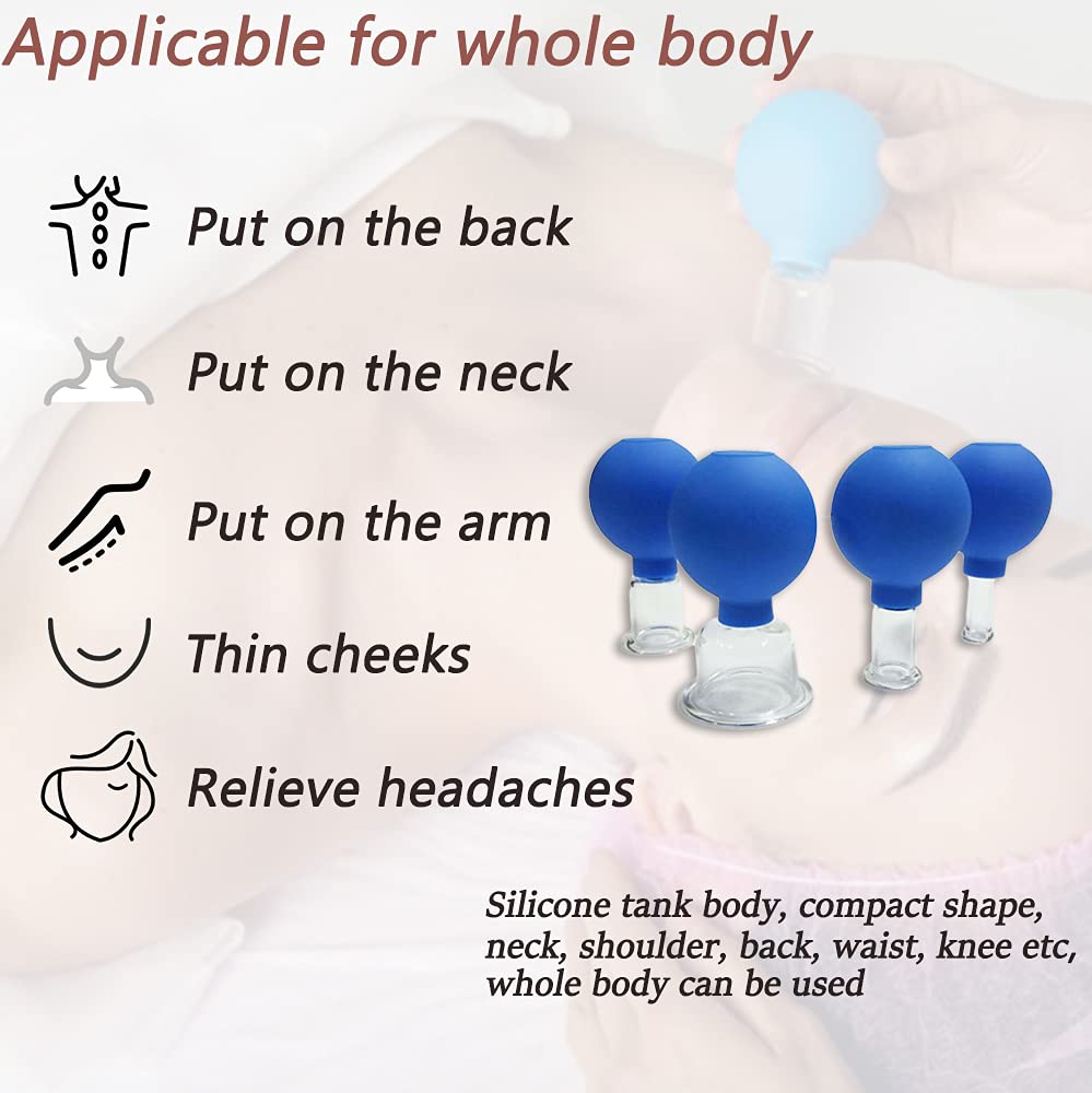 OUDI LINE 4 Size Facial Cupping Therapy Set Glass, Eye Face Vacuum Massage Anti Cellulite Cup, Silic