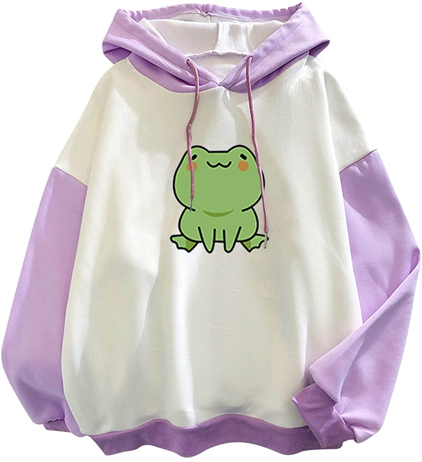 Sweatshirts for Women, Casual Cute Frog Print Long Sleeve Hoodies Tops Loose Fit Crewneck Pullover B