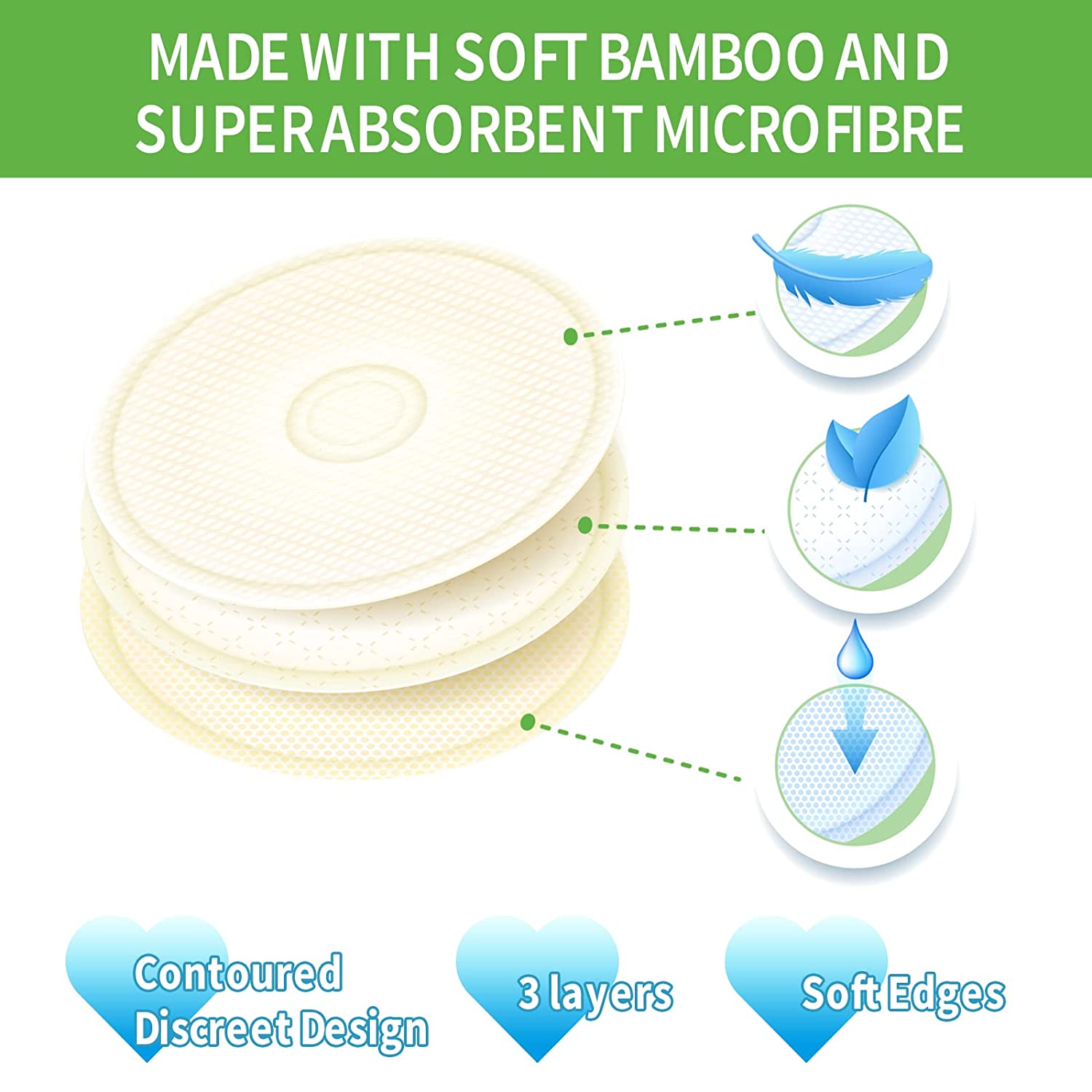 Haakaa All-Day Reusable Nursing Pad Set 8P -Washable Absorbent Bamboo Breast Pad - Perfect Leakproof