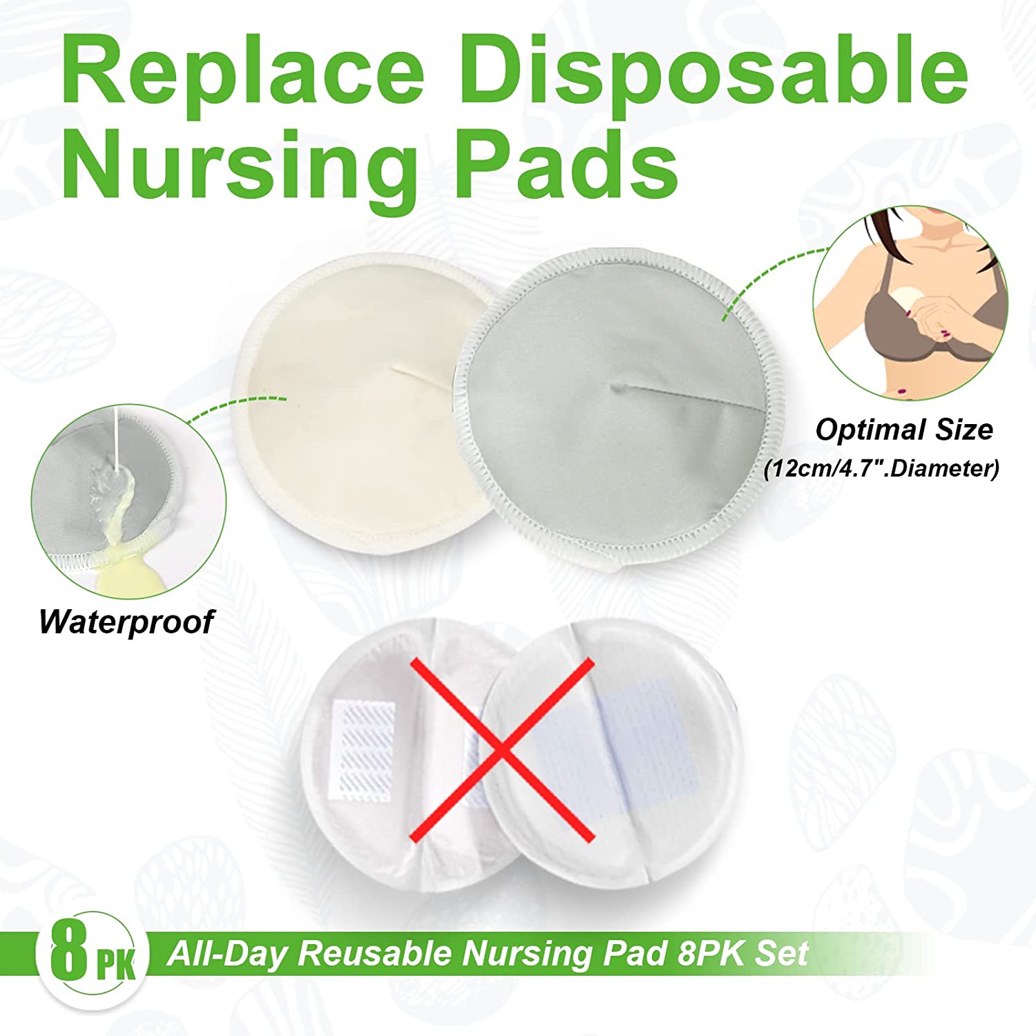 Haakaa All-Day Reusable Nursing Pad Set 8P -Washable Absorbent Bamboo Breast Pad - Perfect Leakproof