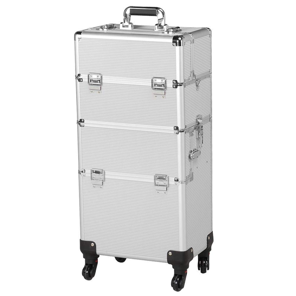 Yaheetech 3 in 1 Rolling Makeup Train Case Trolley, Professional Portable Aluminum Cosmetic Artist T