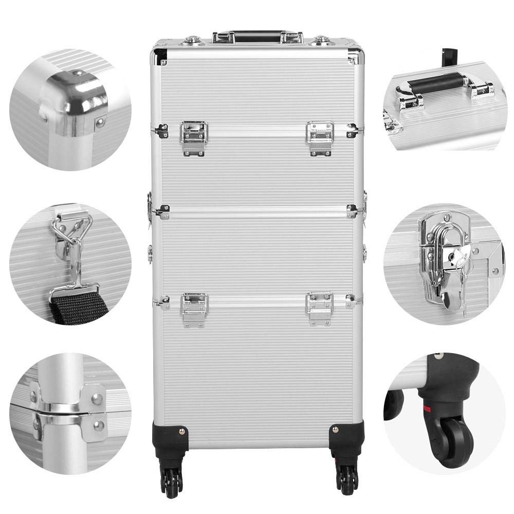 Yaheetech 3 in 1 Rolling Makeup Train Case Trolley, Professional Portable Aluminum Cosmetic Artist T