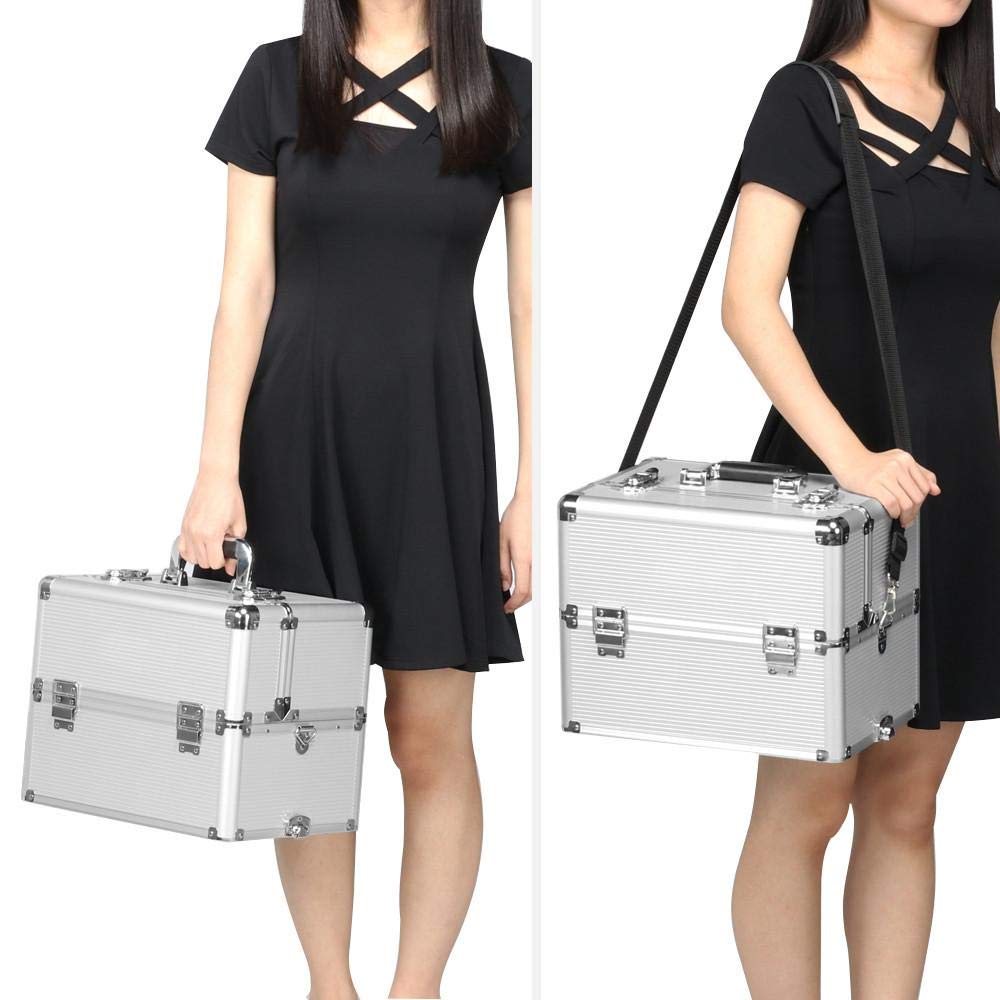 Yaheetech 3 in 1 Rolling Makeup Train Case Trolley, Professional Portable Aluminum Cosmetic Artist T