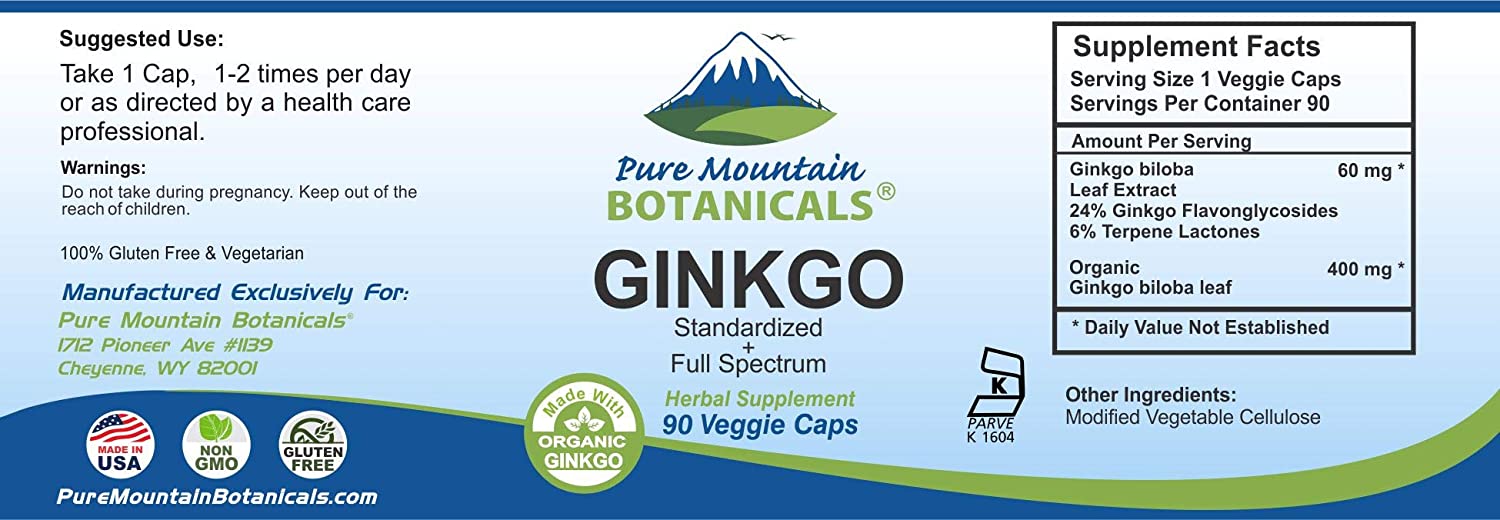 Ginkgo Biloba Capsules – Kosher Vegan Caps with 400mg Ginkgo Biloba Leaf and Ginko Extract