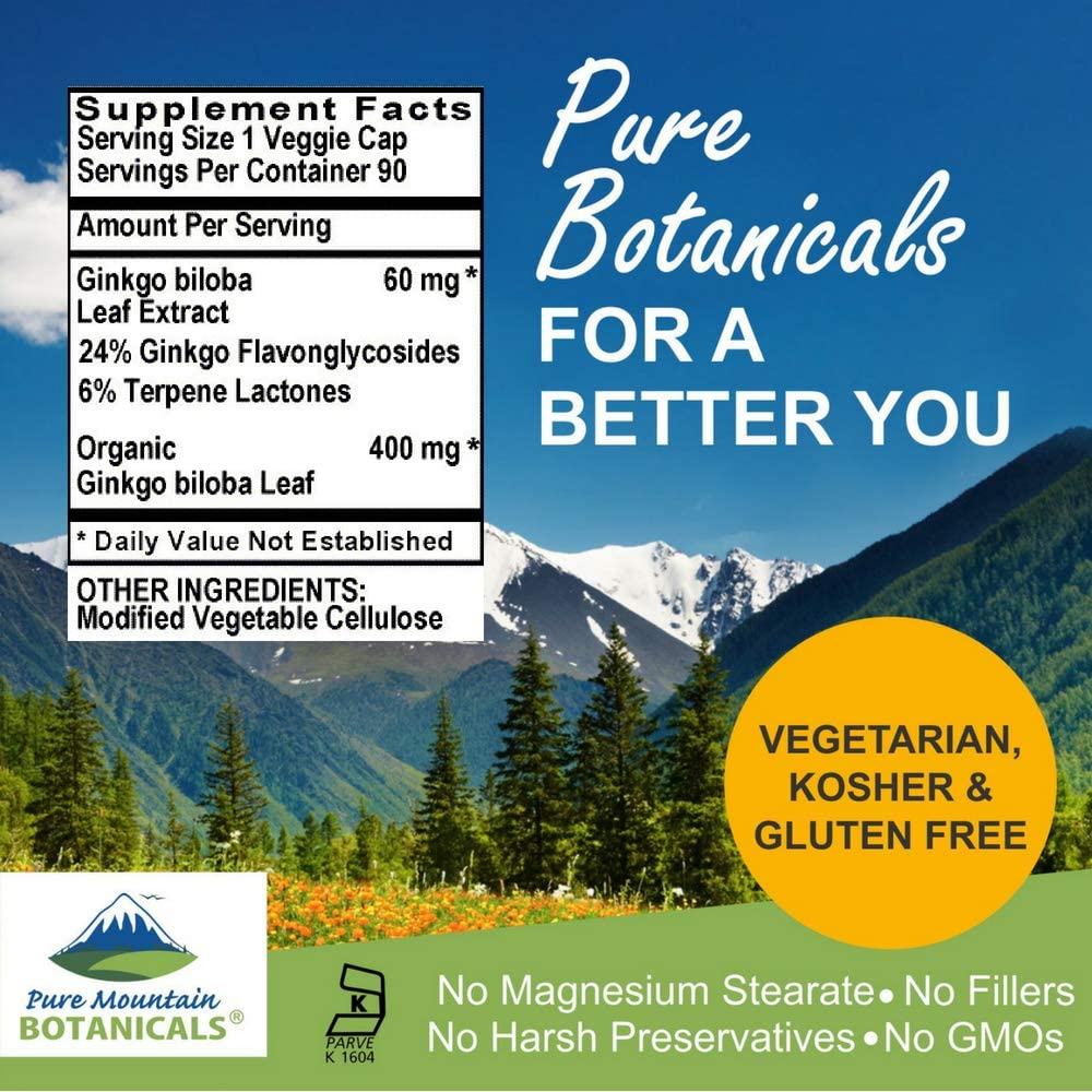 Ginkgo Biloba Capsules – Kosher Vegan Caps with 400mg Ginkgo Biloba Leaf and Ginko Extract