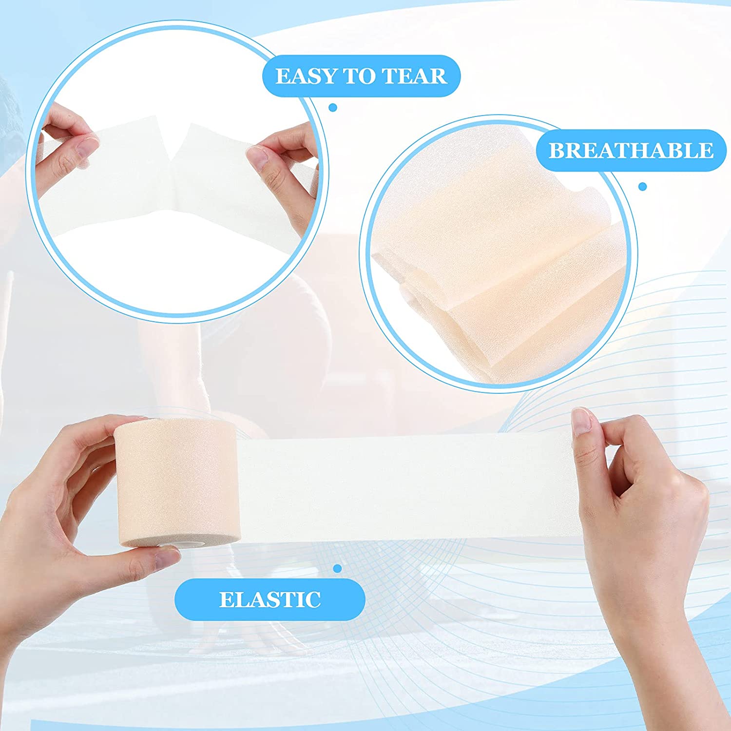 8 Rolls Athletic Foam Tape Sports Pre-Wrap Athletic Tape Foam Underwrap Bandage for Wrists Elbows Kn