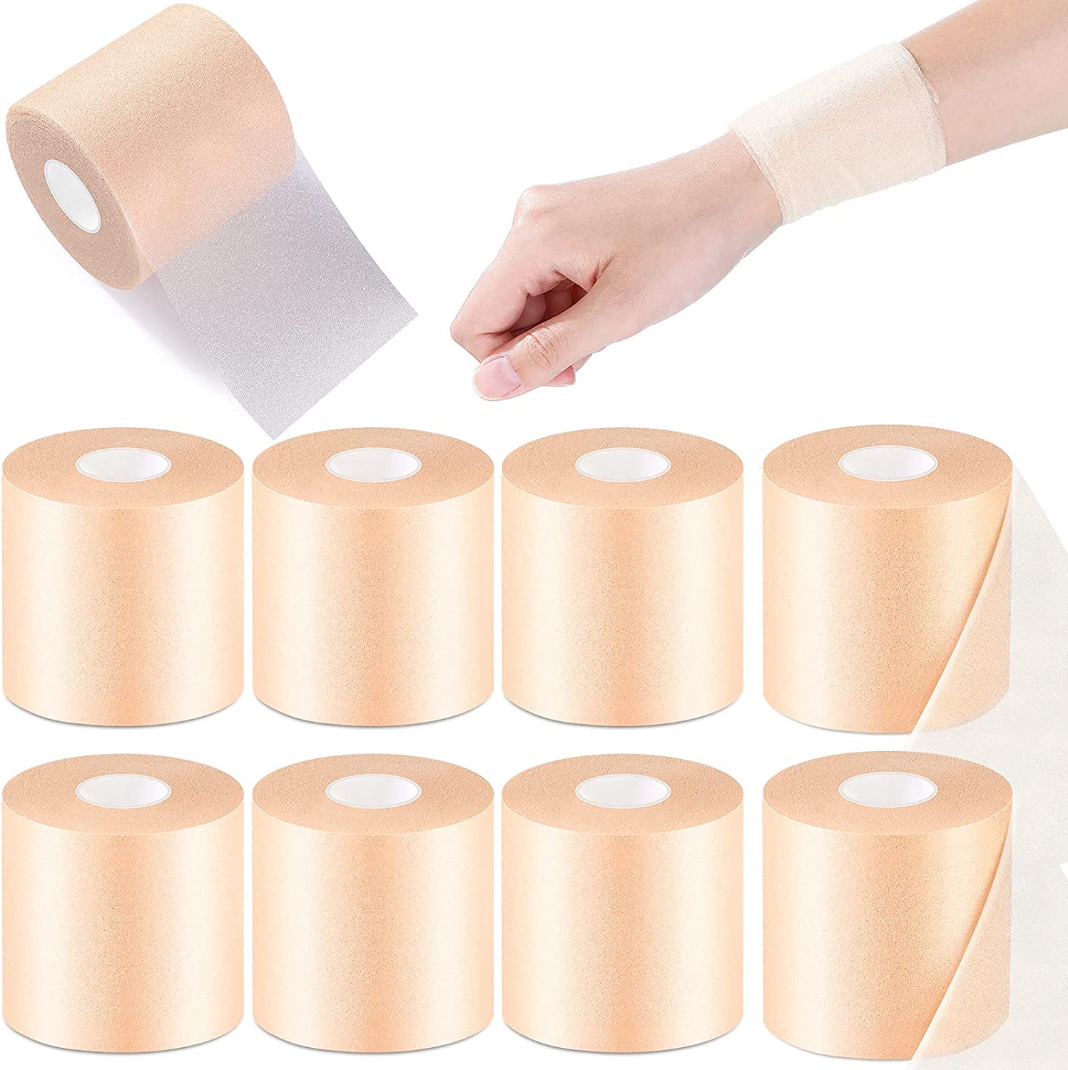 8 Rolls Athletic Foam Tape Sports Pre-Wrap Athletic Tape Foam Underwrap Bandage for Wrists Elbows Kn
