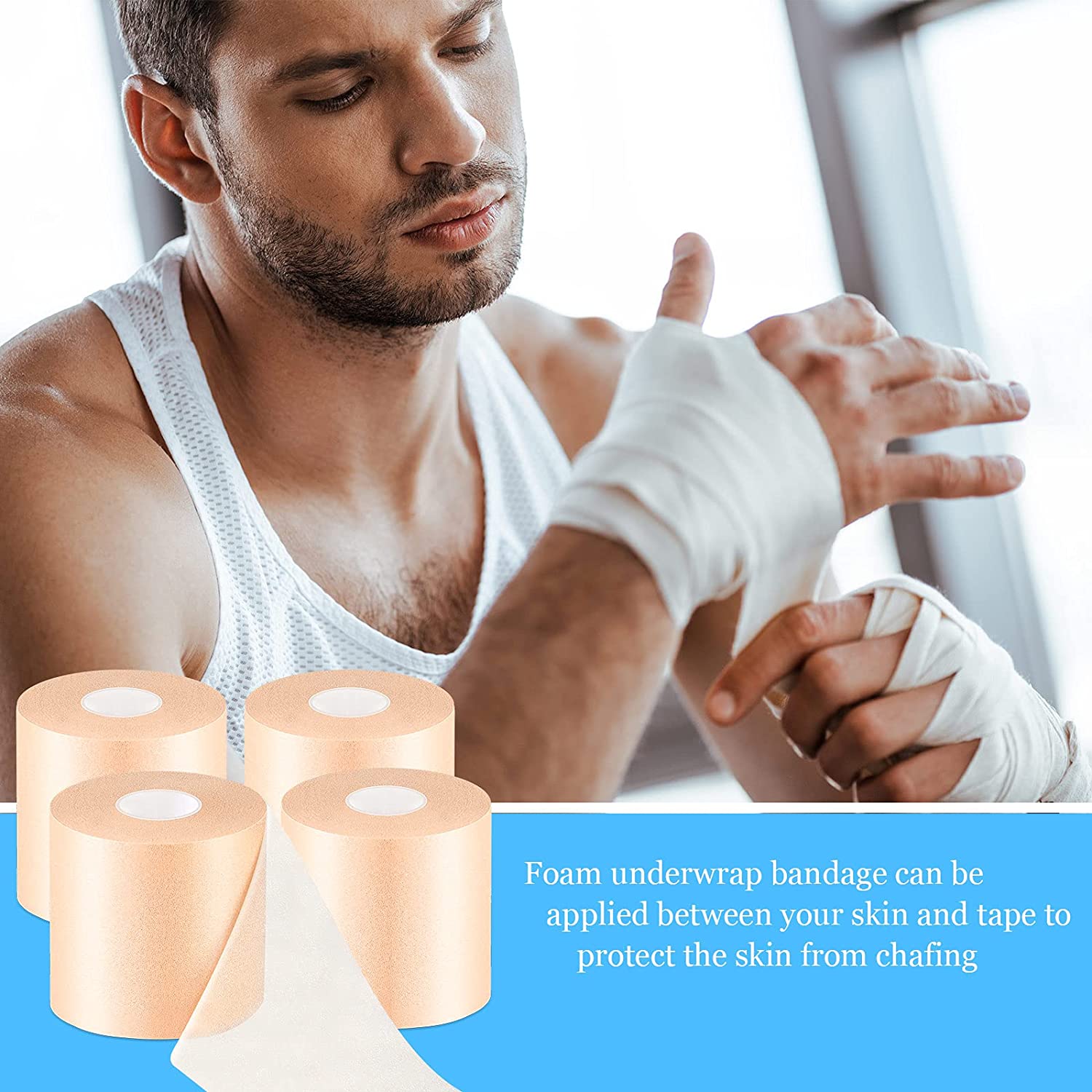 8 Rolls Athletic Foam Tape Sports Pre-Wrap Athletic Tape Foam Underwrap Bandage for Wrists Elbows Kn