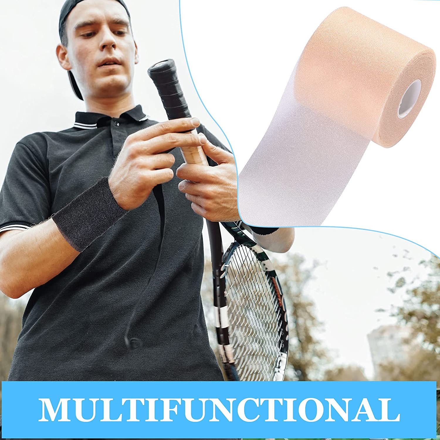 8 Rolls Athletic Foam Tape Sports Pre-Wrap Athletic Tape Foam Underwrap Bandage for Wrists Elbows Kn