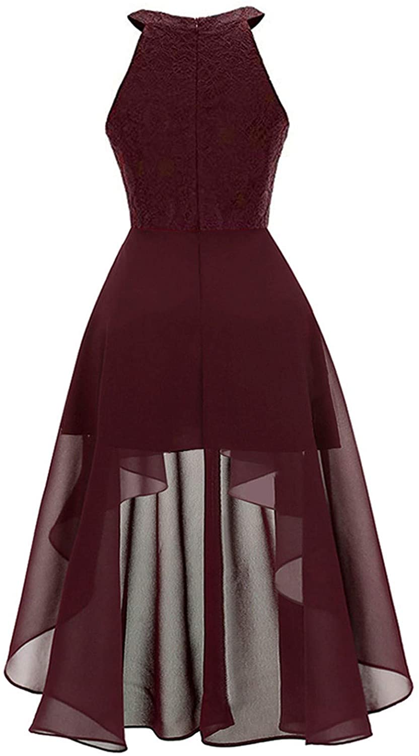 haoricu Women Summer Casual Off Shoulder Short Sleeve Lace Irregular Hem Party Dress