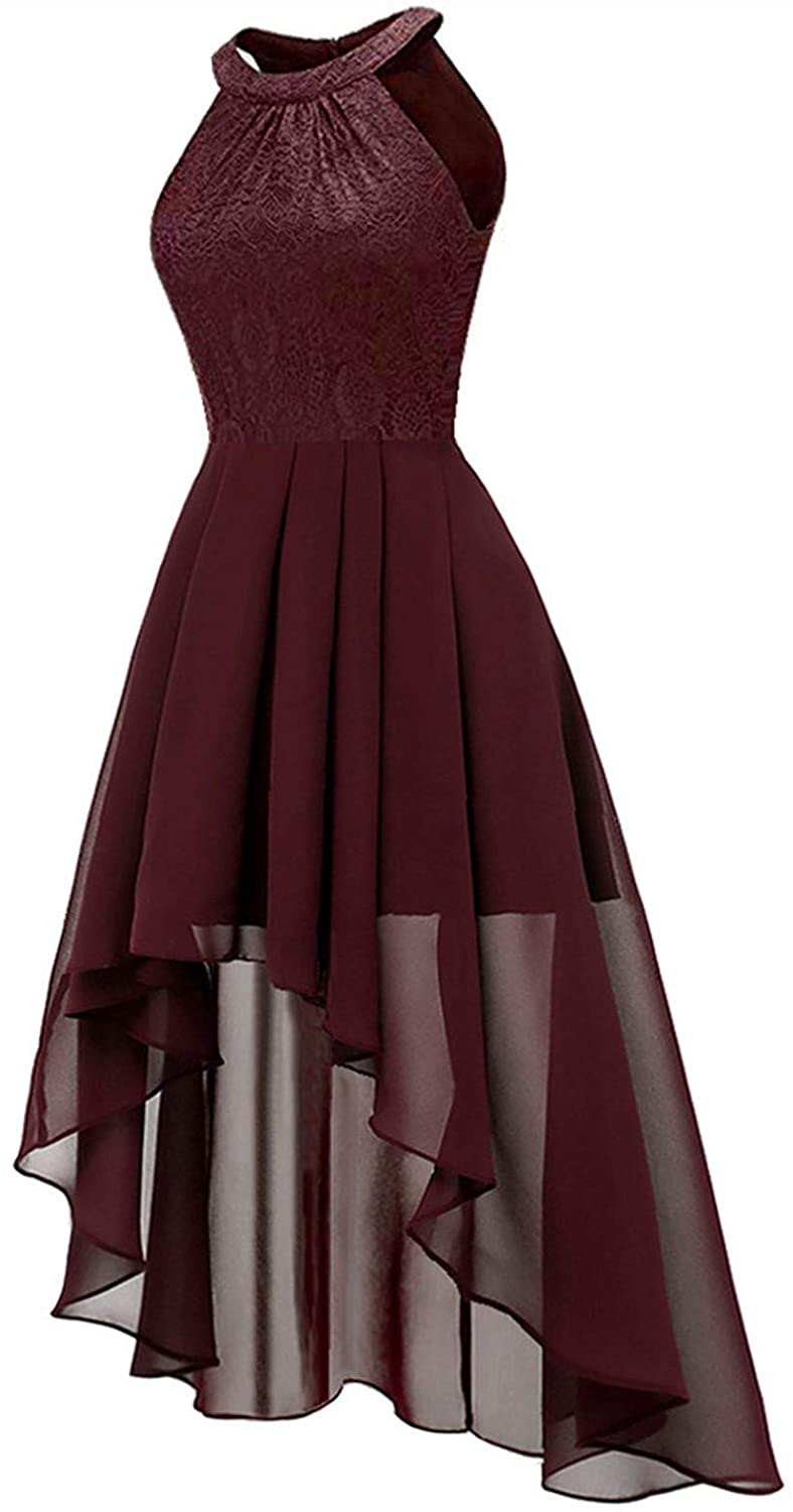 haoricu Women Summer Casual Off Shoulder Short Sleeve Lace Irregular Hem Party Dress