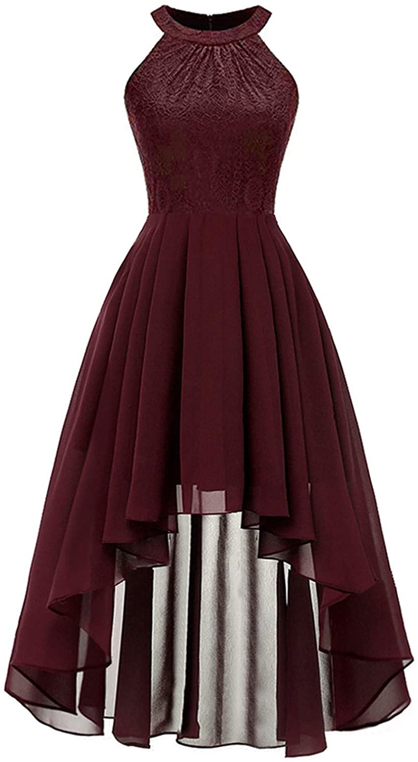 haoricu Women Summer Casual Off Shoulder Short Sleeve Lace Irregular Hem Party Dress