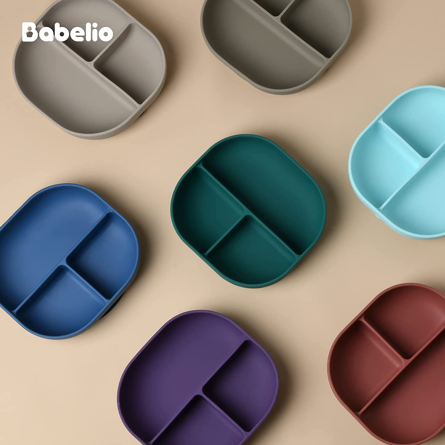 Babelio Suction Plates for Babies & Toddlers, Silicone Divided Baby Dish, Self Feeding Supplies for