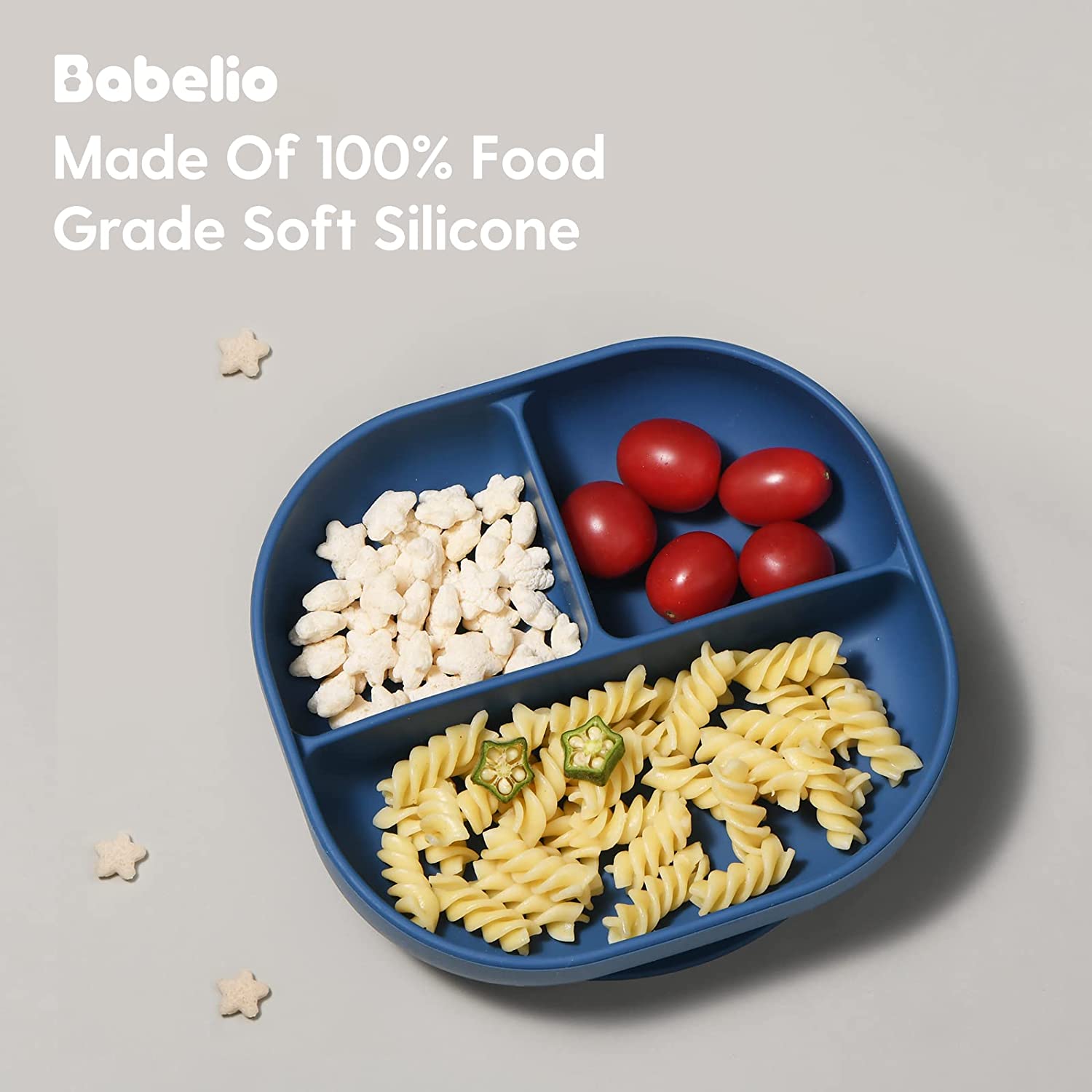 Babelio Suction Plates for Babies & Toddlers, Silicone Divided Baby Dish, Self Feeding Supplies for