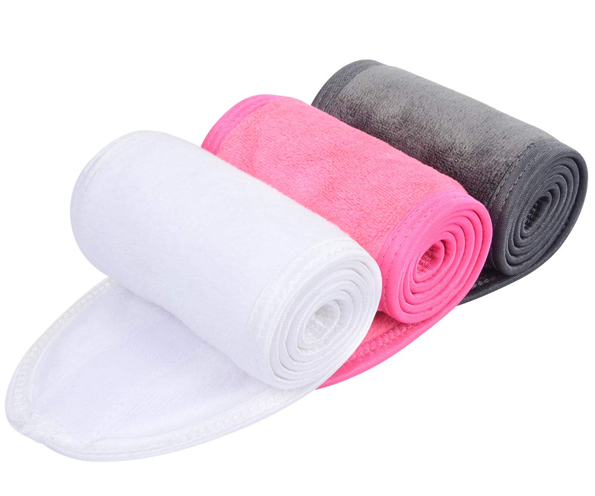 Sinland Spa Headband for Women 3 Counts Adjustable Makeup Hair Band with Magic Tape ,Head Wrap for F