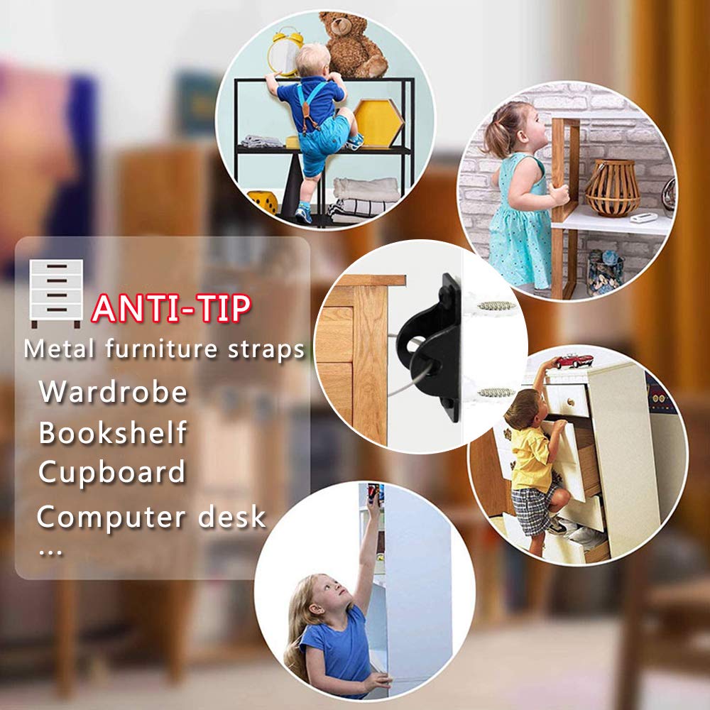 Hvanam Furniture Straps For Baby Proofing And Child Proofing, Metal Furniture Wall Anchors Anti-Tip 