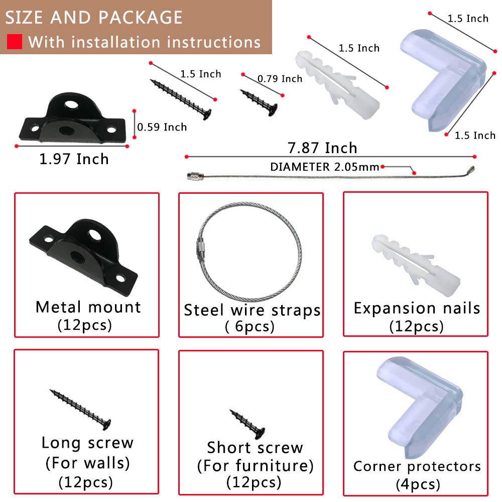 Hvanam Furniture Straps For Baby Proofing And Child Proofing, Metal Furniture Wall Anchors Anti-Tip 