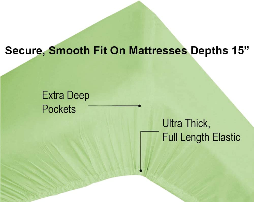 300 Thread Count 100% Cotton Celdon Green Full Size Sateen Weave Flat Sheets Highly Breathable, Easy
