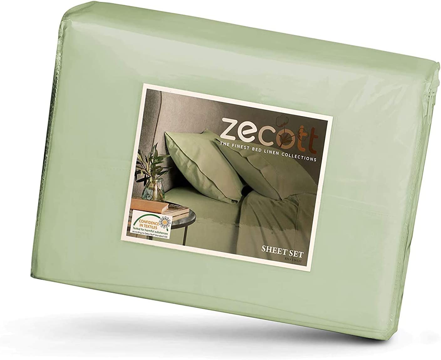 300 Thread Count 100% Cotton Celdon Green Full Size Sateen Weave Flat Sheets Highly Breathable, Easy