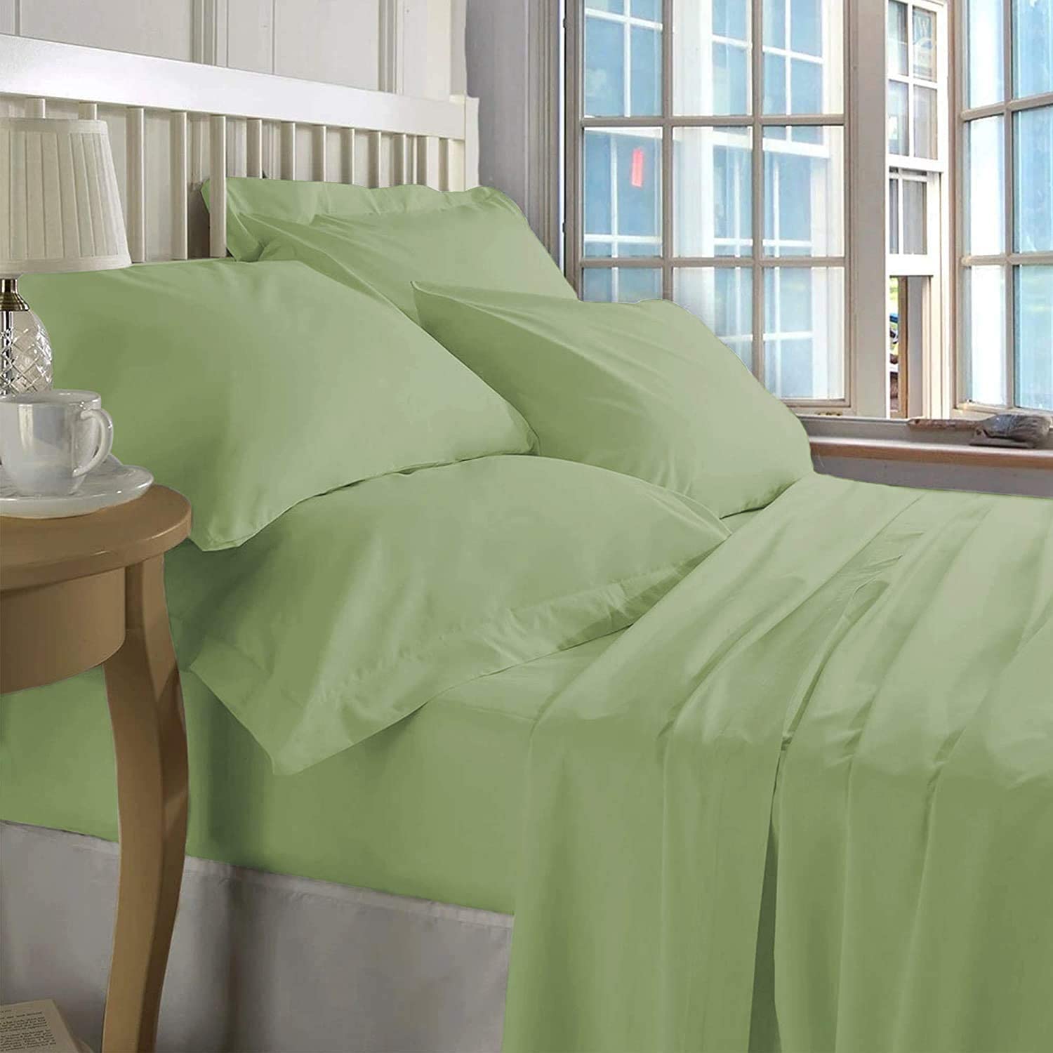 300 Thread Count 100% Cotton Celdon Green Full Size Sateen Weave Flat Sheets Highly Breathable, Easy