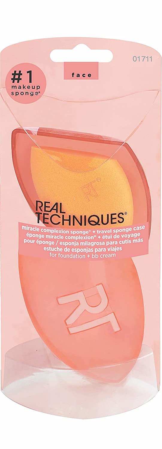 Real Techniques Makeup Brush Set with Travel Sponge Blender for Eyeshadow, Foundation, Blush, and Co
