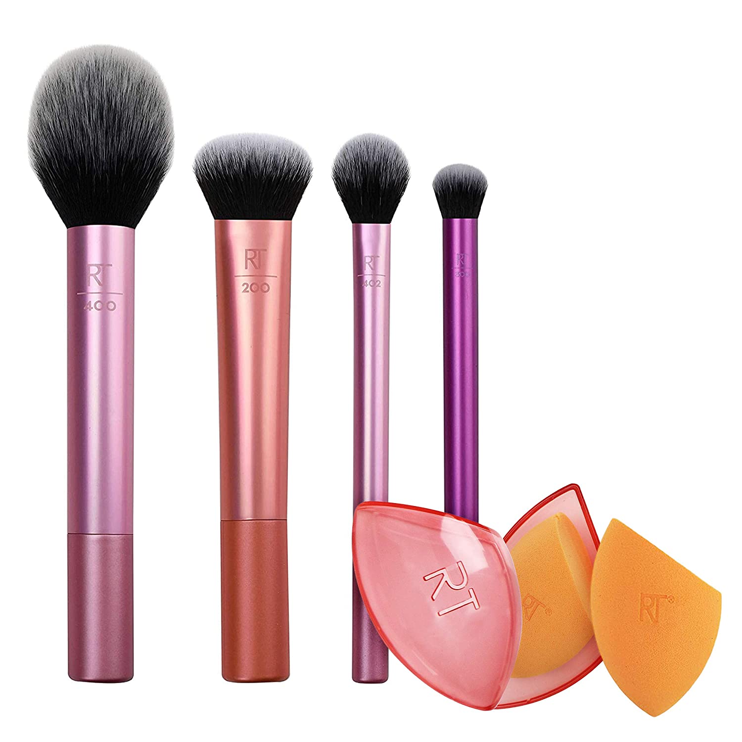 Real Techniques Makeup Brush Set with Travel Sponge Blender for Eyeshadow, Foundation, Blush, and Co