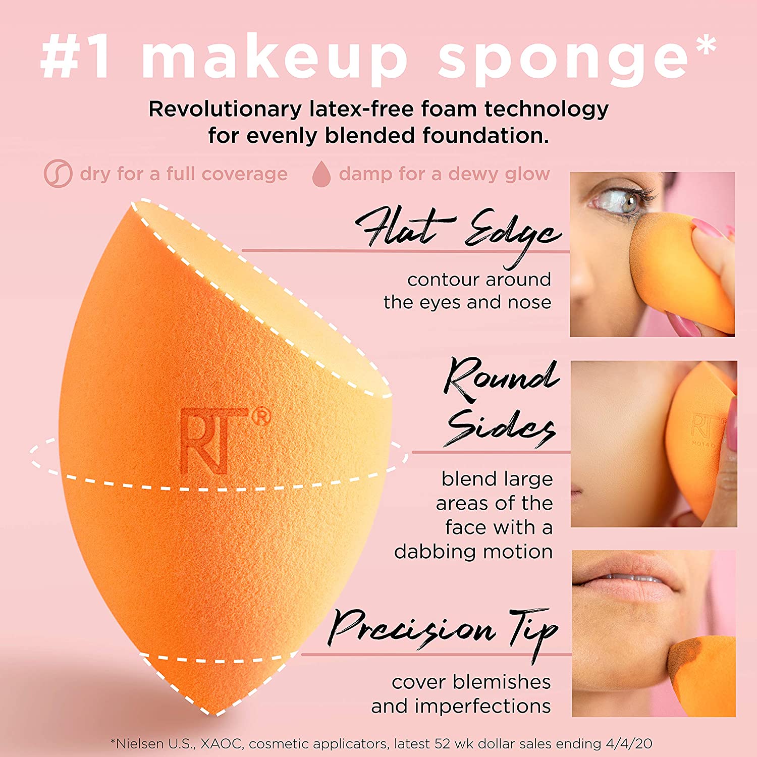 Real Techniques Makeup Brush Set with Travel Sponge Blender for Eyeshadow, Foundation, Blush, and Co