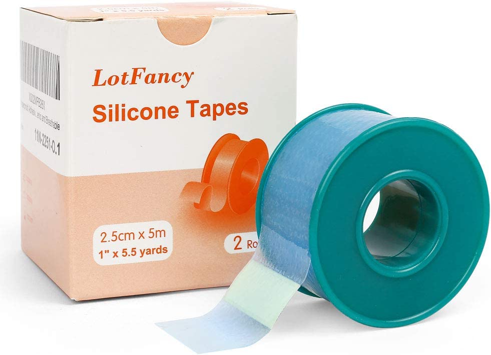 LotFancy Medical Silicone Tape, 2Rolls 1”×5.5 Yds, Waterproof Adhesive Surgical Tape, Pain-Free R