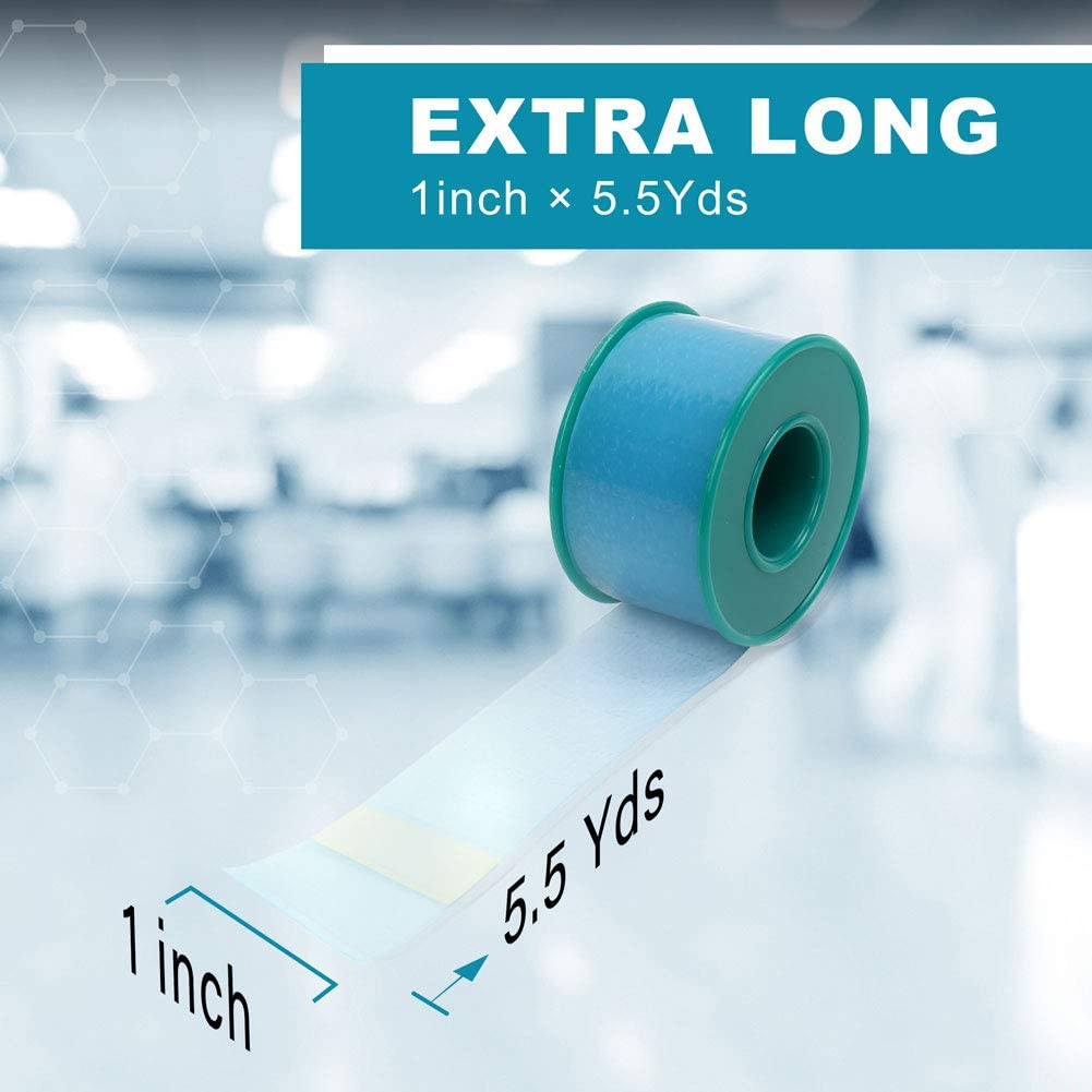 LotFancy Medical Silicone Tape, 2Rolls 1”×5.5 Yds, Waterproof Adhesive Surgical Tape, Pain-Free R