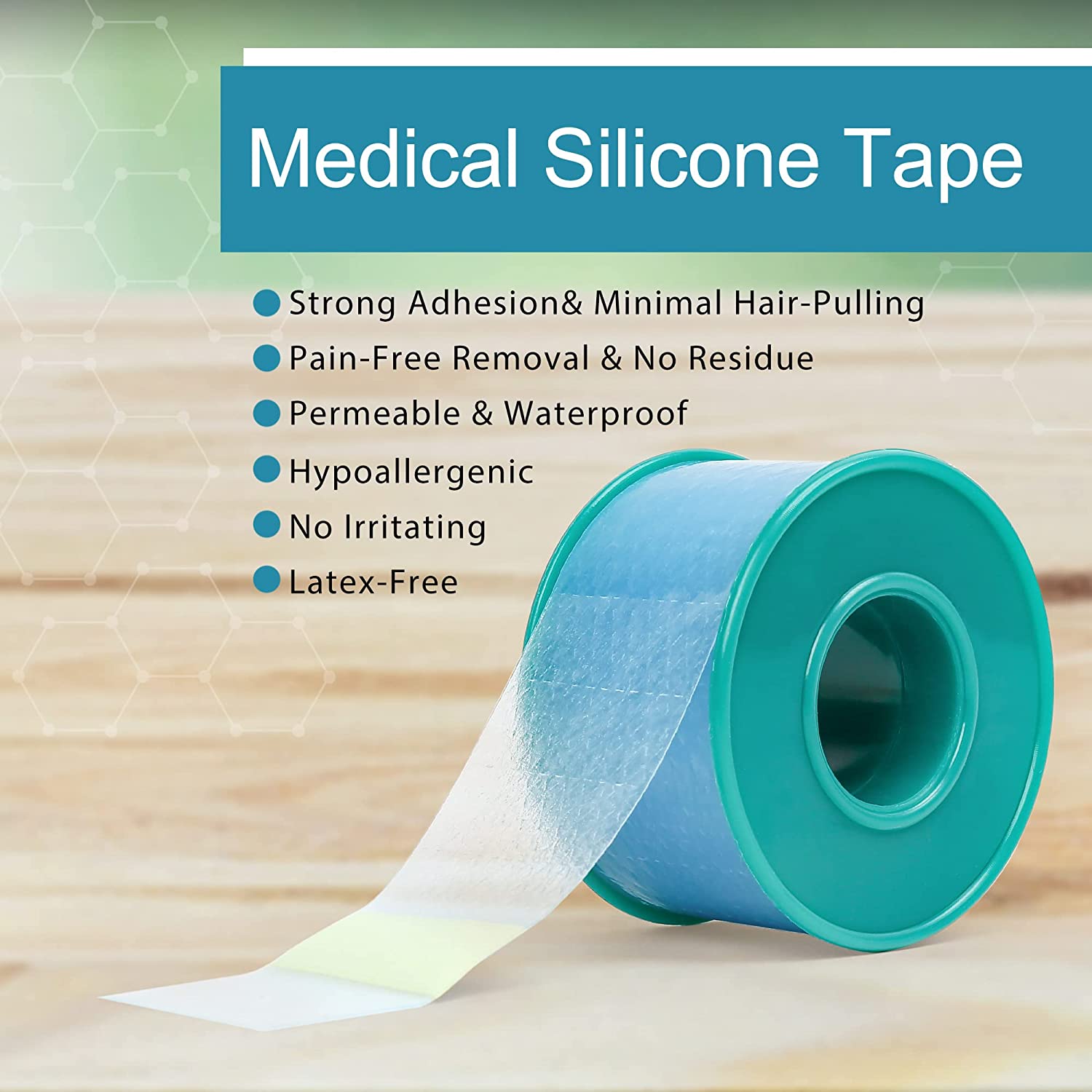 LotFancy Medical Silicone Tape, 2Rolls 1”×5.5 Yds, Waterproof Adhesive Surgical Tape, Pain-Free R
