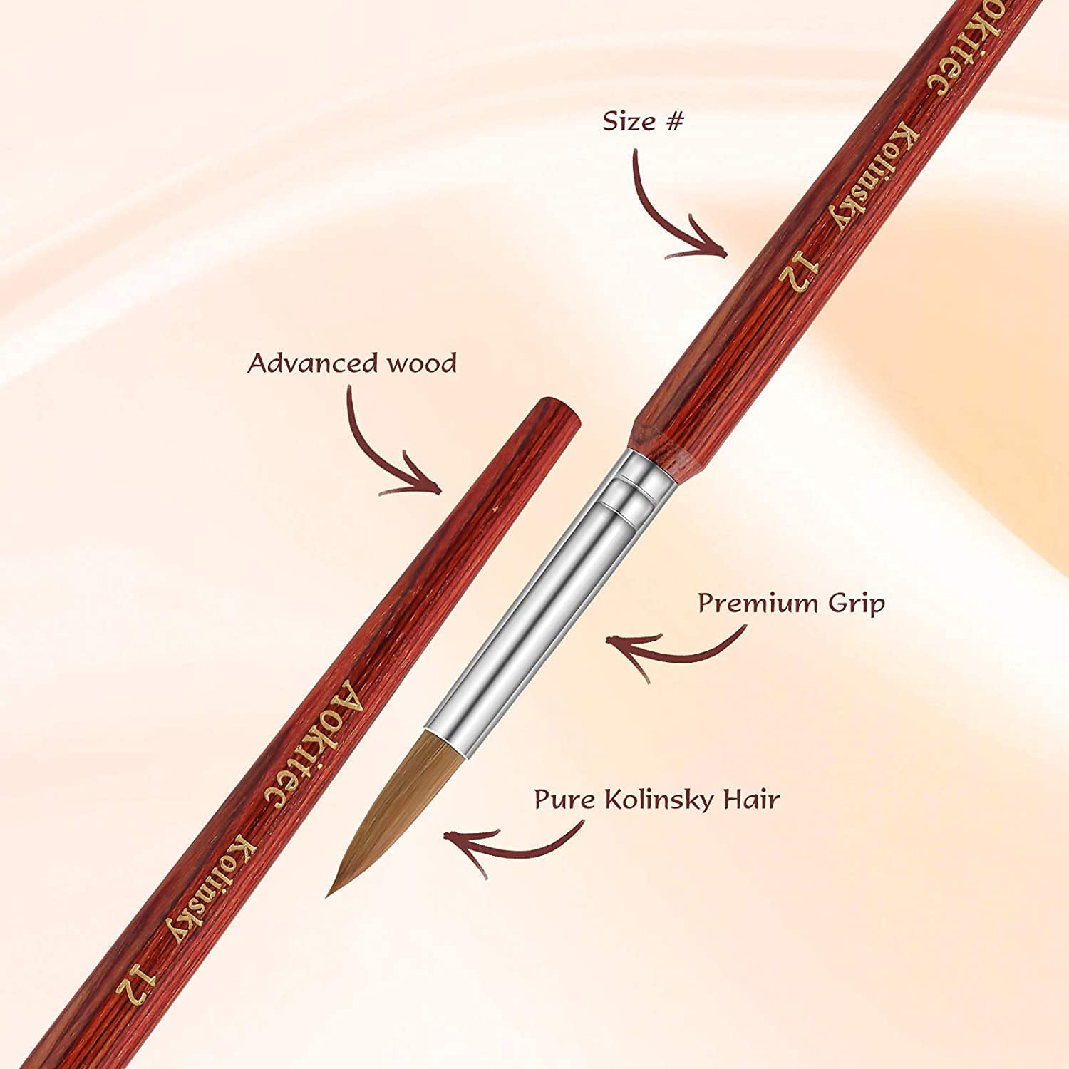 Aokitec Acrylic Nail Brush Set for Acrylic Powder, Nail Brush for Acrylic Application, 100% Oval Kol