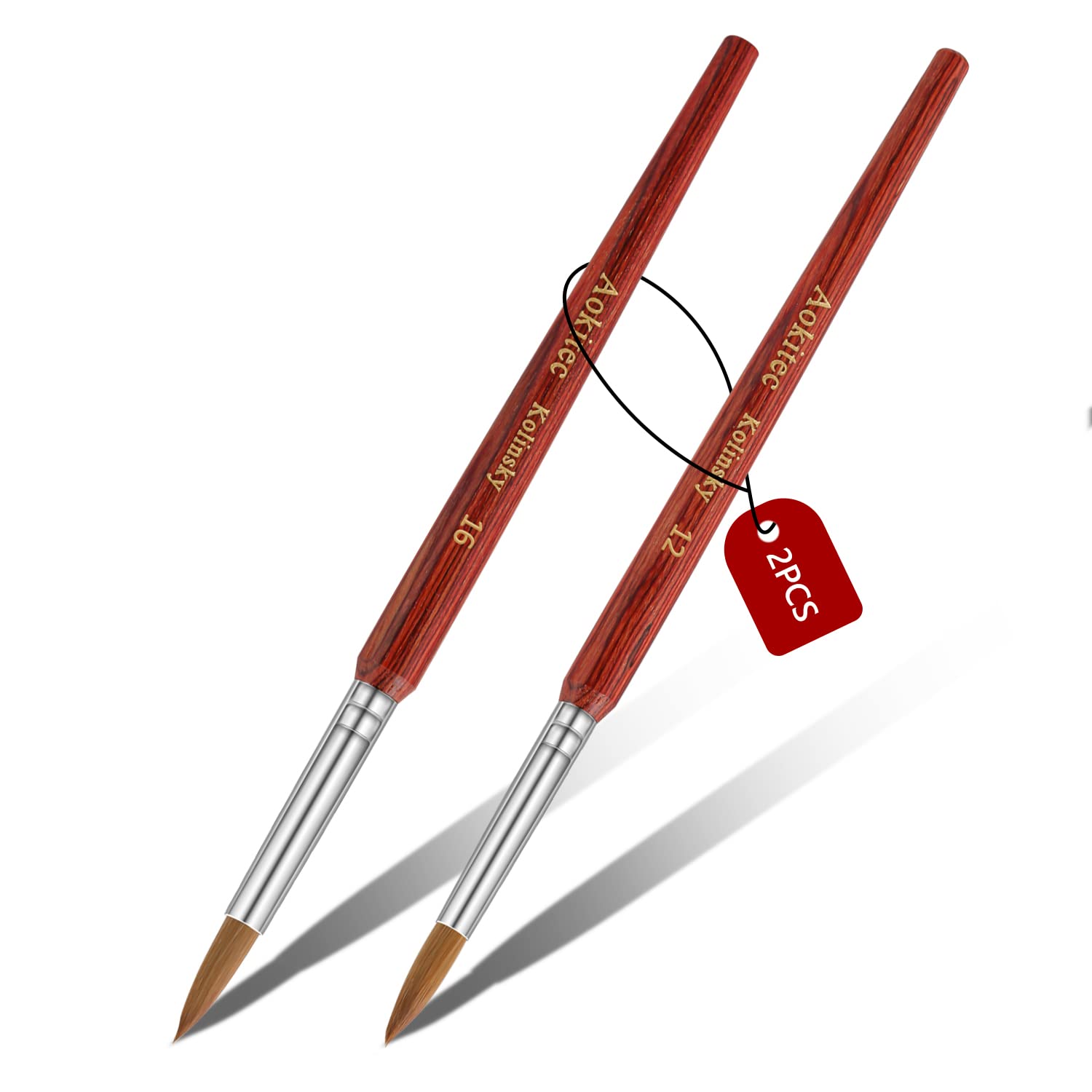 Aokitec Acrylic Nail Brush Set for Acrylic Powder, Nail Brush for Acrylic Application, 100% Oval Kol