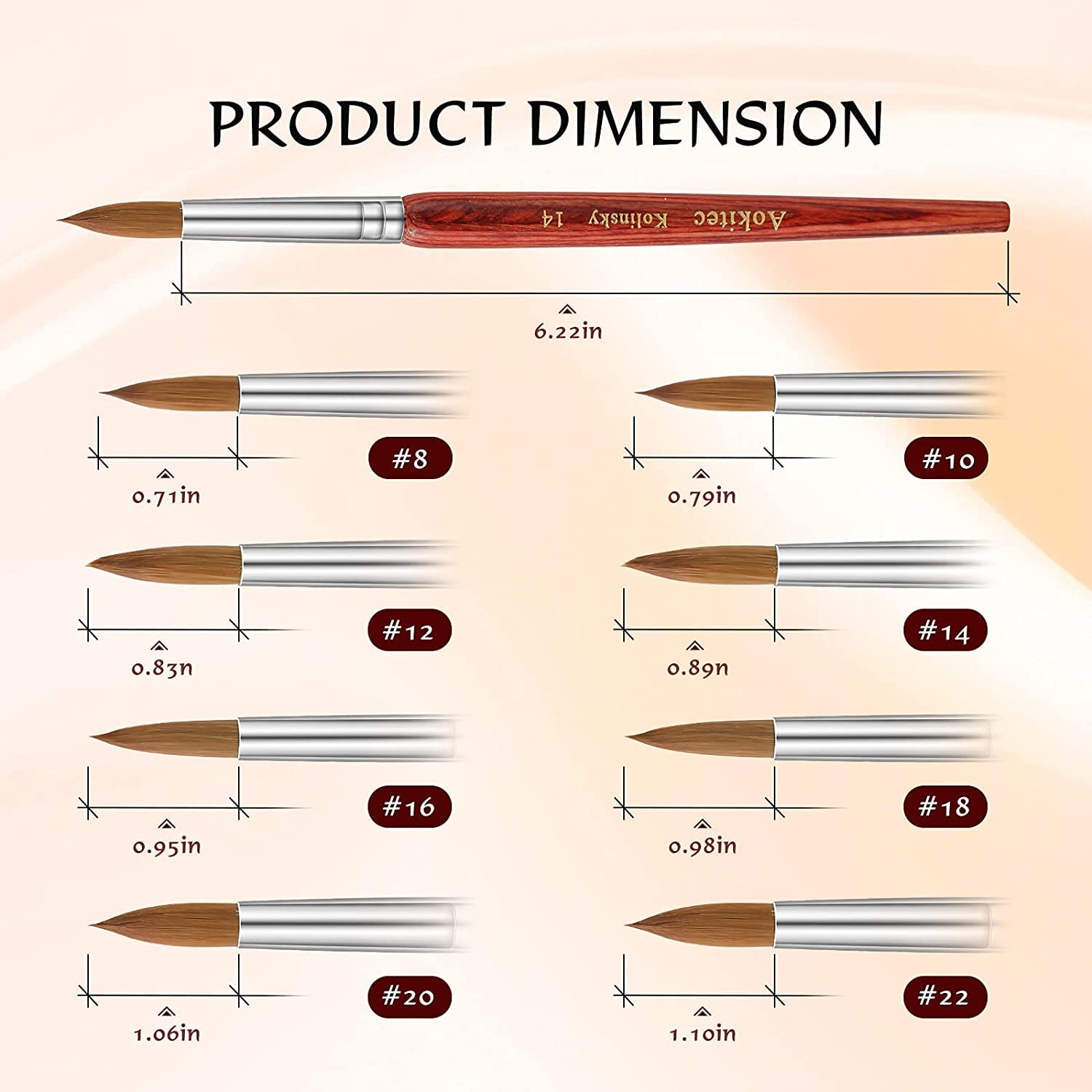 Aokitec Acrylic Nail Brush Set for Acrylic Powder, Nail Brush for Acrylic Application, 100% Oval Kol