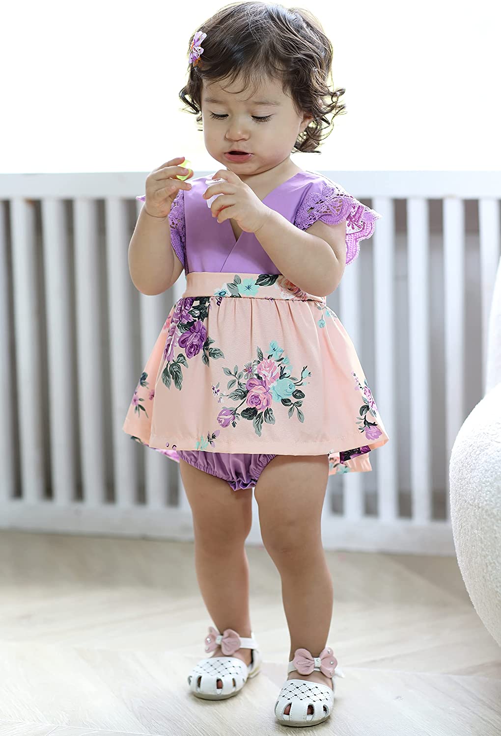 Newborn Infant Baby Girls Summer Clothes Floral Dress Lace Ruffle Sleeve Romper Sunflower Leopard Sk