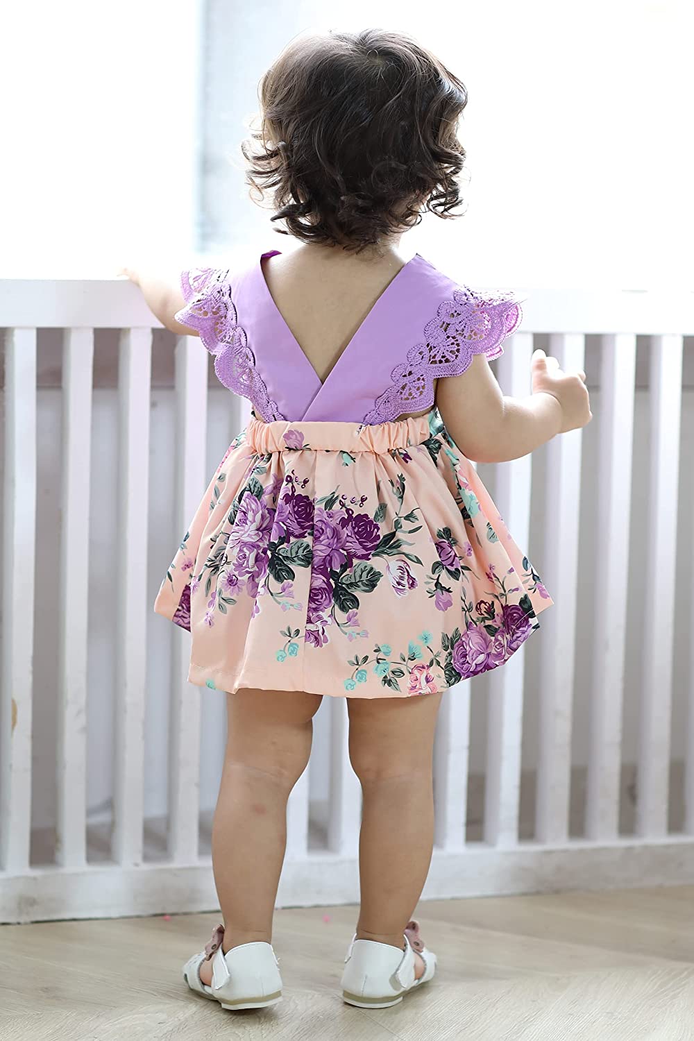 Newborn Infant Baby Girls Summer Clothes Floral Dress Lace Ruffle Sleeve Romper Sunflower Leopard Sk