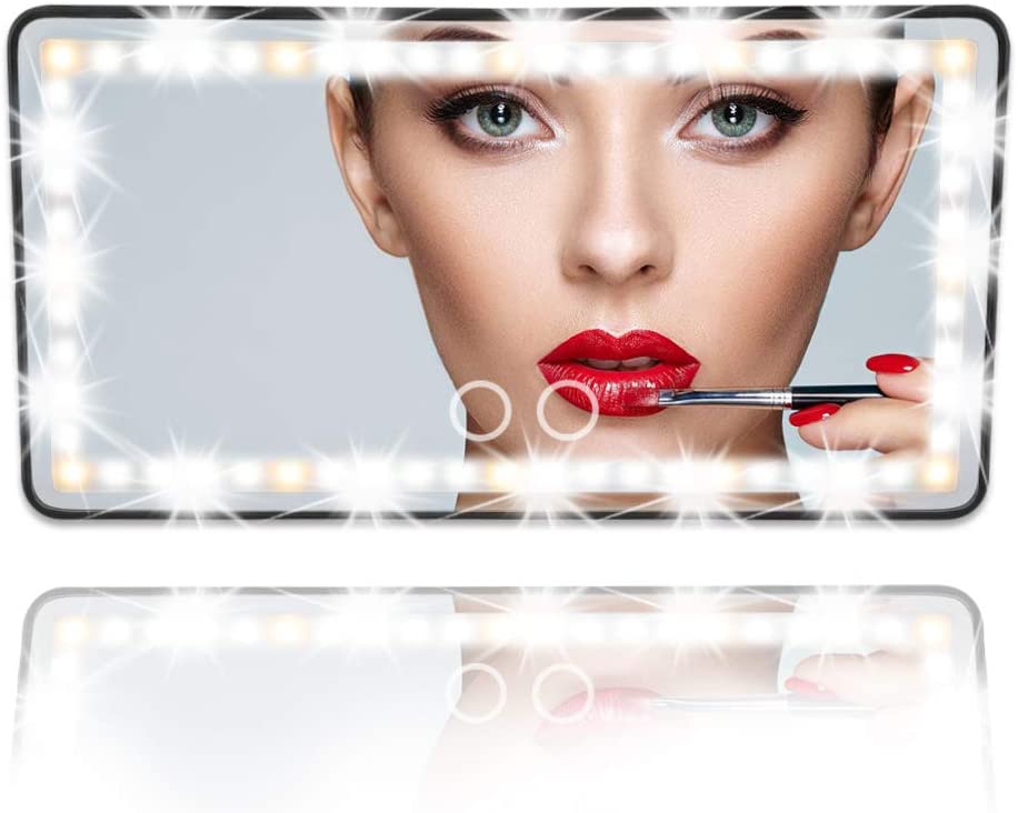 Car Visor Vanity Mirror Car Makeup Mirror with LED Lights for Car Truck SUV Rear View Mirror Sun-Sha