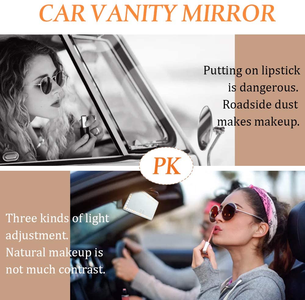 Car Visor Vanity Mirror Car Makeup Mirror with LED Lights for Car Truck SUV Rear View Mirror Sun-Sha