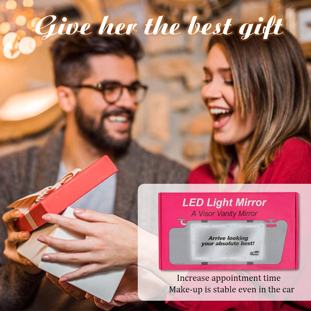 Car Visor Vanity Mirror Car Makeup Mirror with LED Lights for Car Truck SUV Rear View Mirror Sun-Sha