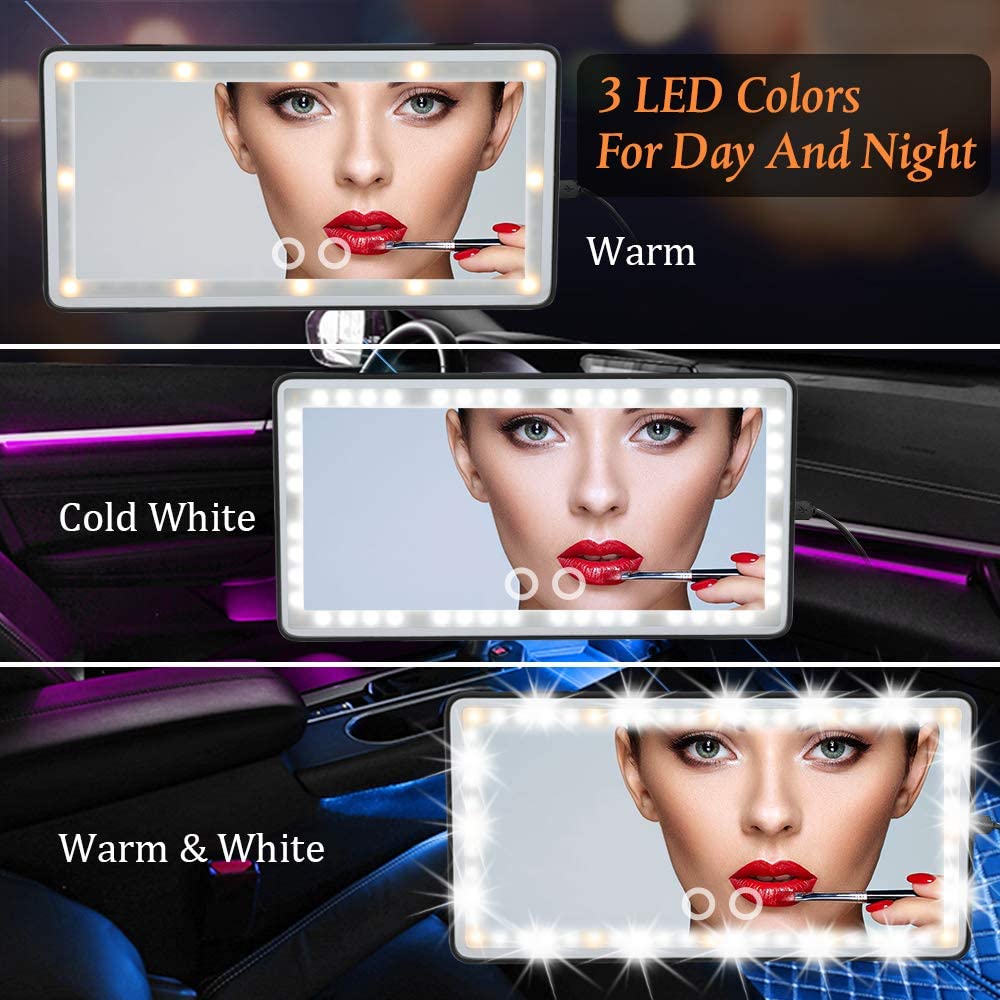 Car Visor Vanity Mirror Car Makeup Mirror with LED Lights for Car Truck SUV Rear View Mirror Sun-Sha