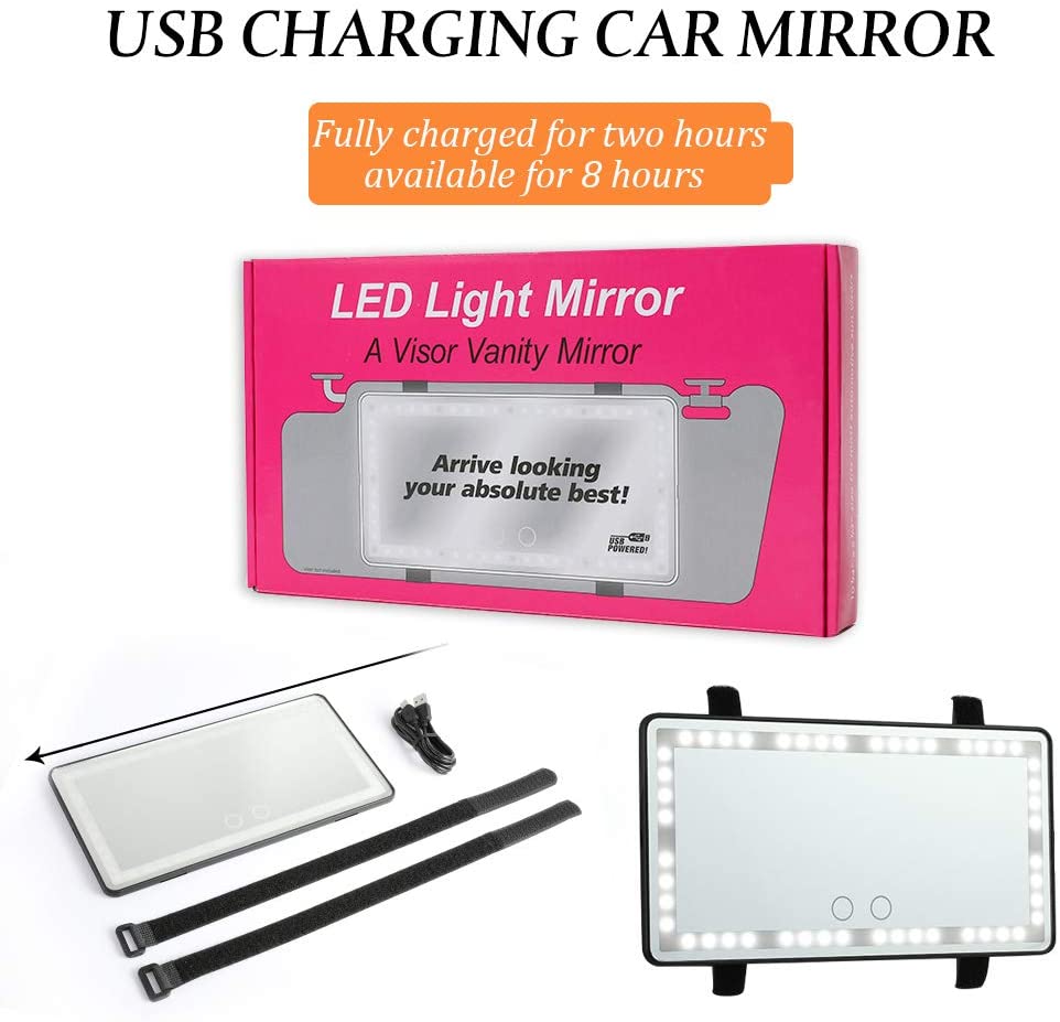 Car Visor Vanity Mirror Car Makeup Mirror with LED Lights for Car Truck SUV Rear View Mirror Sun-Sha